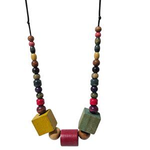 Chunky Colorful Wooden Beaded Necklace Geometric Shapes Fashion Jewelry Women